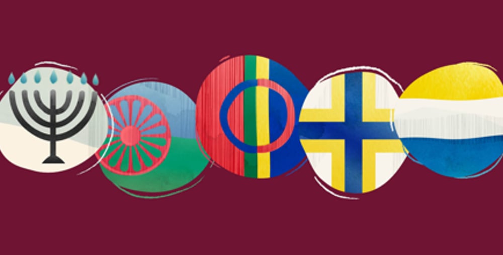 En grupp olika flaggor i form av en cirkel.