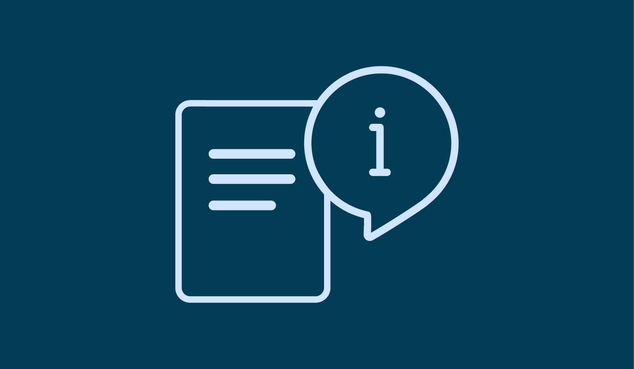 Illustrativ ikon på ett papper med tre rader och en pratbubbla med ett i inuti för information.