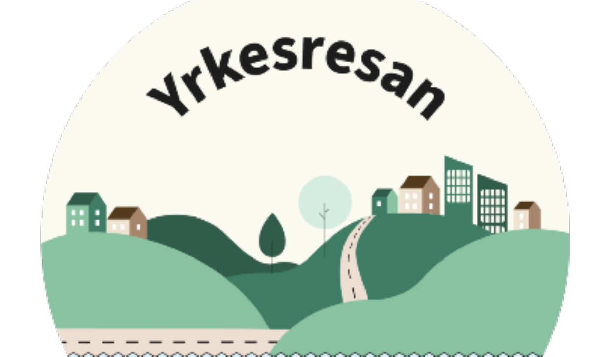 Yrkesresan – illustration med hus, landskap och vattendrag