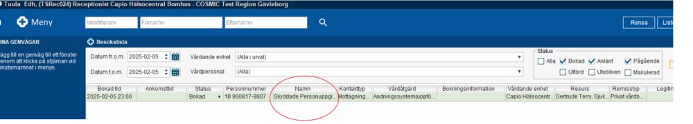 Printscreen skyddade personuppgifter