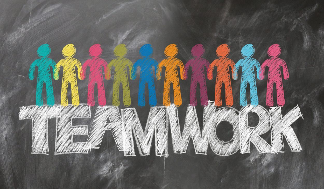 Bild med texten teamwork